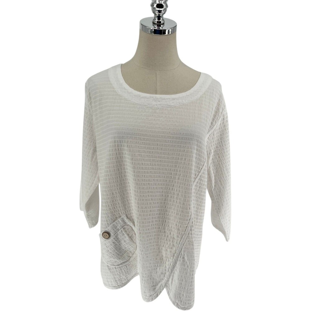 Focus Casual Life Top Women's Size Medium White Seersucker Pucker Cotton Tunics
